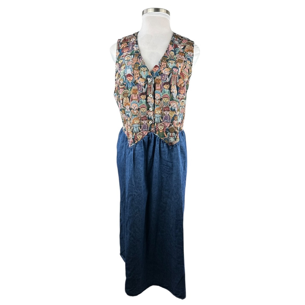 Vtg 90s Venezia Jeans Children Around The World Denim Maxi Dress Plus Size 22/24 - Picture 3 of 16